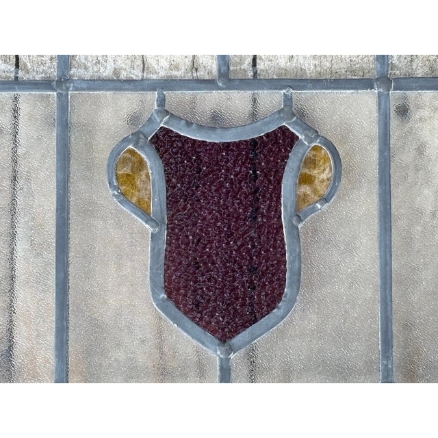 Early 20th C. Stained Glass Window - Shield / Crest in Wine Red and Old Gold For Sale - Image 10 of 13