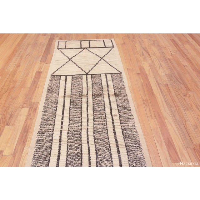 Modern Nazmiyal Collection Ivory Cream and Charcoal Tribal Geometric Modern Runner Rug For Sale - Image 3 of 7