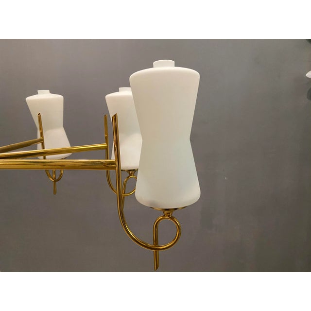 Large Brass Chandelier with Opaline Glass Shades from Stilnovo, 1950s For Sale - Image 9 of 11