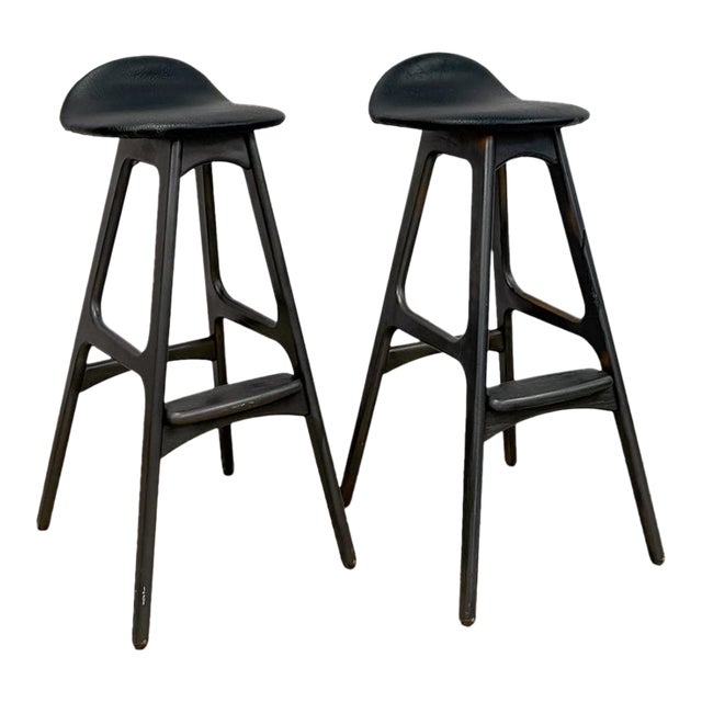 Rare Erik Buch MCM Teak Barstool Pair Danish Modern Vintage Collector Find For Sale