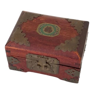 Vintage Chinoiserie Rose Wood and Brass Jewelry Box For Sale