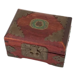 Vintage Chinoiserie Rose Wood and Brass Jewelry Box