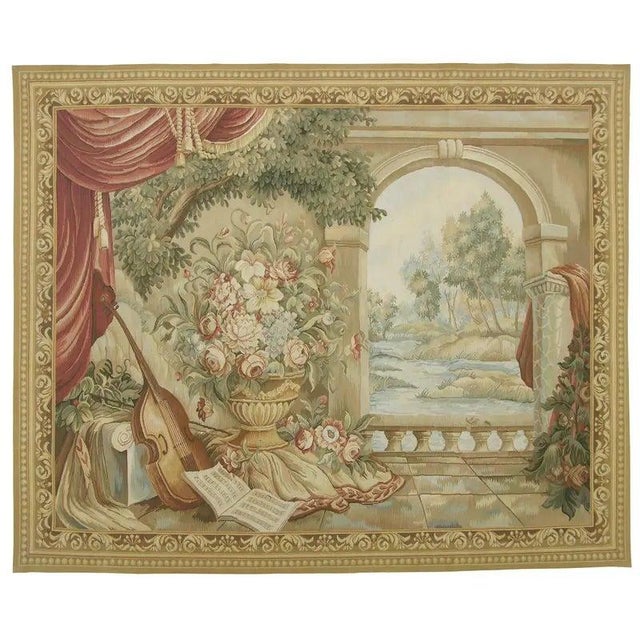Tan Vintage Tapestry Depicting a Royal Music Room For Sale - Image 8 of 9