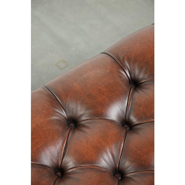 Metal Large Chesterfield Ottoman in Brown Cowhide Leather For Sale - Image 7 of 12