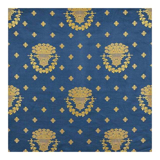 Sample - Schumacher Blue Room Lampas Fabric in Blue For Sale