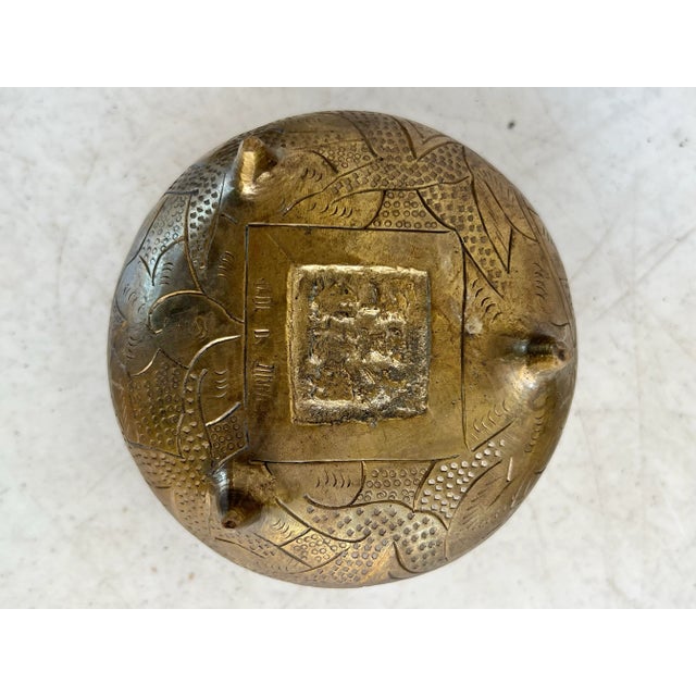 Vintage Chinese Brass Footed Incense Burner Signed For Sale In West Palm - Image 6 of 6