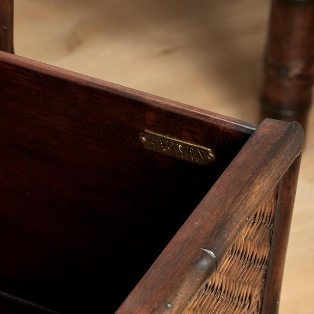 Pair of Vintage Faux Bamboo and Grasscloth British Colonial Style Stands For Sale - Image 12 of 18