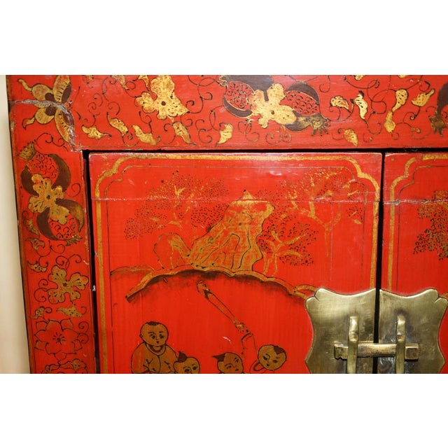 Lar ge Oriental Chinese Hand Painted Lacquered Cabinet by Charles & Ray Eames, 1920s For Sale - Image 11 of 18