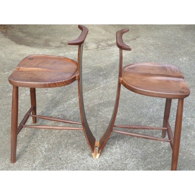 Contemporary Organic Walnut Counter Stools. Man Cave Boasts. Set of 6 / Will Separate - Sell as 3 For Sale - Image 3 of 10