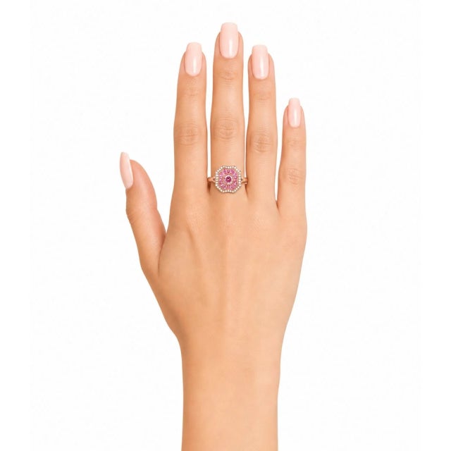 Elegant Art Deco estate ring crafted in 14K pink rose gold, featuring a natural pink tourmaline centerpiece 0.8 carats,...