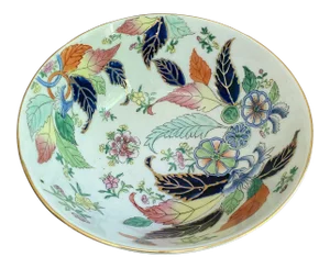 1970s Asian Chinoiserie Plate With Blue Flowers