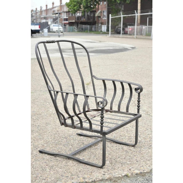 Modern Meadowcraft Athens Deep Seating Wrought Iron High Back Spring Patio Lounge Chair For Sale - Image 3 of 12