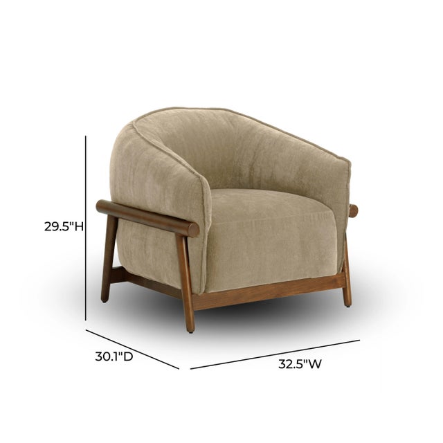 Wood Piedmont Upcycled Chenille Taupe Accent Chair For Sale - Image 7 of 7