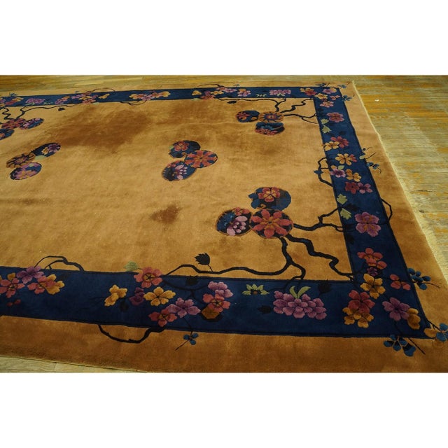 Canary Yellow 1920s Gold Floral Medallion Chinese Art Deco Carpet 9' X 11' 7" Knotted Wool Rug For Sale - Image 8 of 10