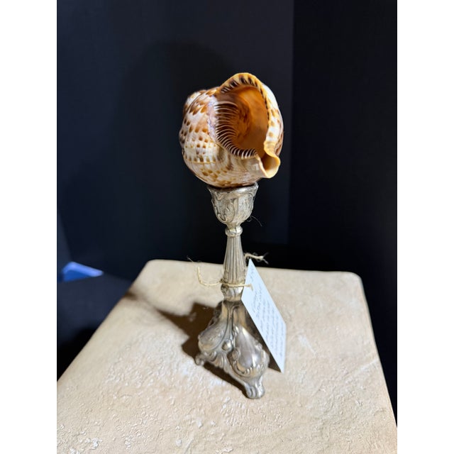 Victorian Celestial Meets the Sea Silver Plate Candlestick With Shell-Coastal Art Sculpture For Sale - Image 3 of 6