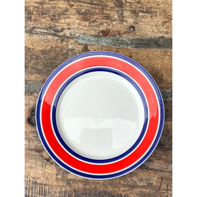 Vintage Italian Red and Blue Striped Ceramic Serving Plate For Sale - Image 12 of 12
