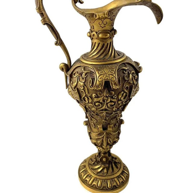19th Century Italian Renaissance Revival Cast Gilt Bronze Ewers, Set of 2 For Sale - Image 6 of 12