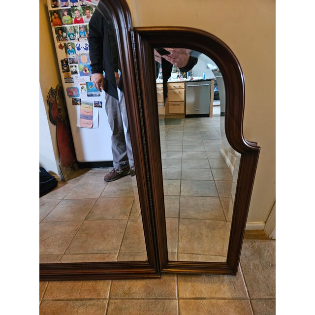 Glass 1990s Ethan Allen Georgian Court Mirror Trifold Dresser Chest Cherry Chippendale 297 For Sale - Image 7 of 13