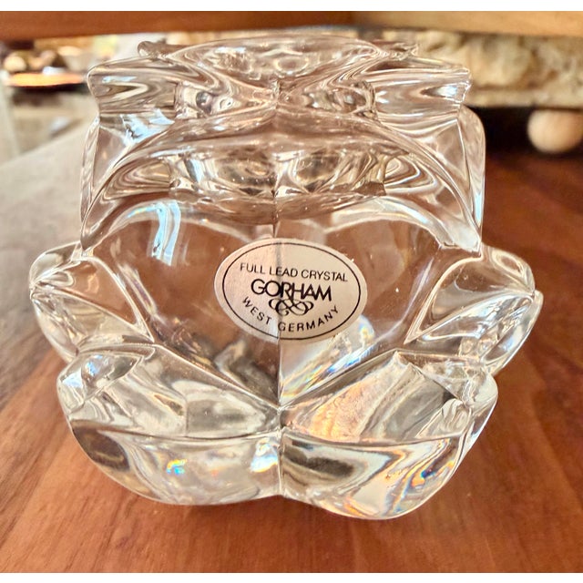 Transparent Vintage Gorham Rose Petal Full Lead Crystal Candlestick, West Germany-Original Box For Sale - Image 8 of 12
