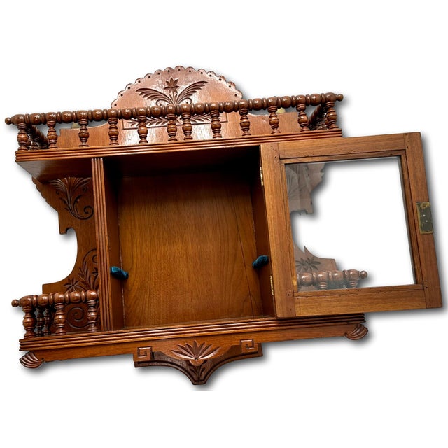 Beautiful Fine Quality Antique 1880 American Victorian Eastlake Style Mahogany Wall Hanging Etageres - Curio Cabinet For Sale - Image 9 of 12