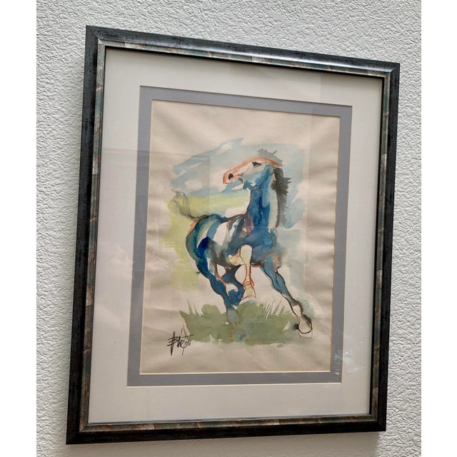 Vintage Framed Original Signed Watercolor Horse Painting For Sale - Image 10 of 12