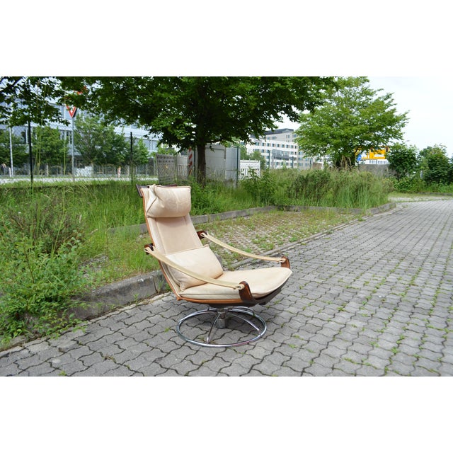 Leather Swivel Lounge Chair in Cognac and Ecru by Ake Fribytter for NELO, Sweden, 1970s For Sale - Image 12 of 18