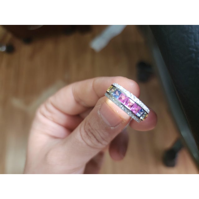 Blue Natural Multi Sapphire Ring With Natural Diamonds in 18k Gold For Sale - Image 8 of 8