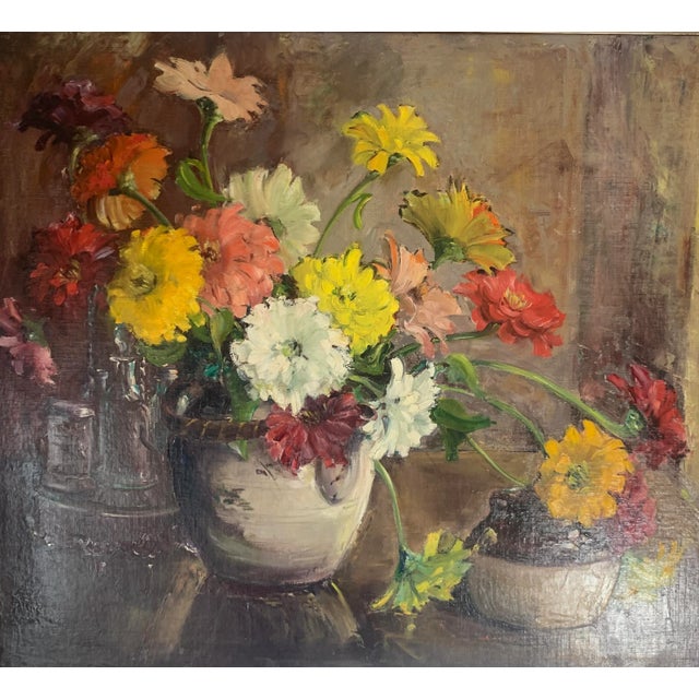 Vibrant Floral Still Life Oil Painting by Jennie Thatcher Crawford, Framed For Sale - Image 4 of 13