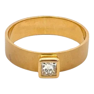 Unisex Princess Cut Diamond Engagement Ring in 18k Solid Yellow Gold Size 7