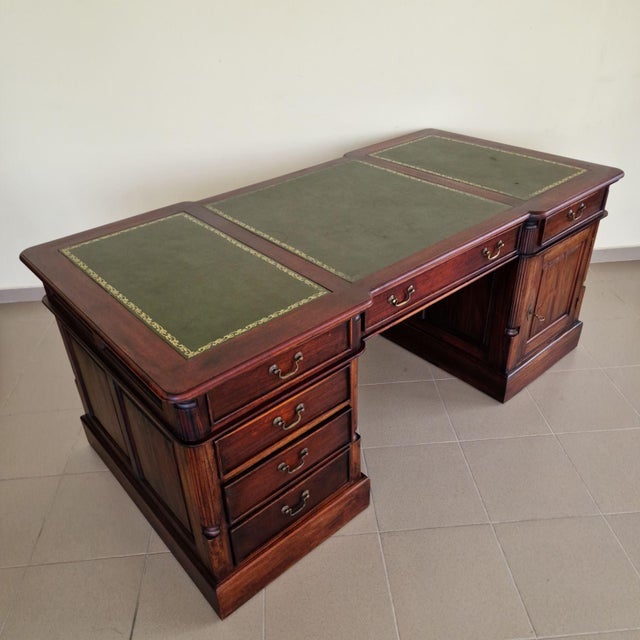 Chesterfield Double Sided Mahogany Desk with Leather Top For Sale - Image 9 of 10