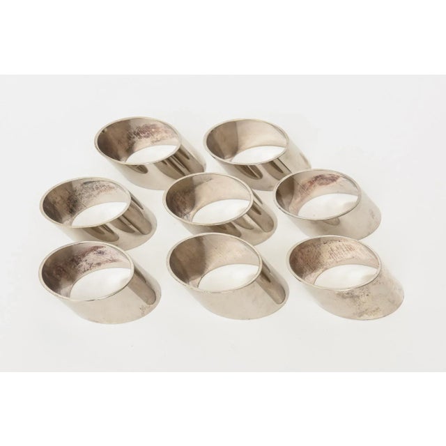 Modern Vintage Sculptural Angled Silver Plate Napkin Rings Set of Eight Italian For Sale - Image 3 of 8