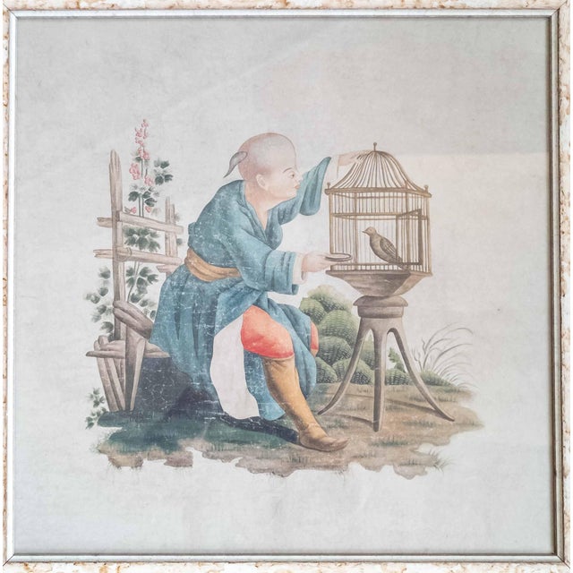 We are offering this extremely fine French Watercolor in the Chinoiserie style. This painting features a boy or man...