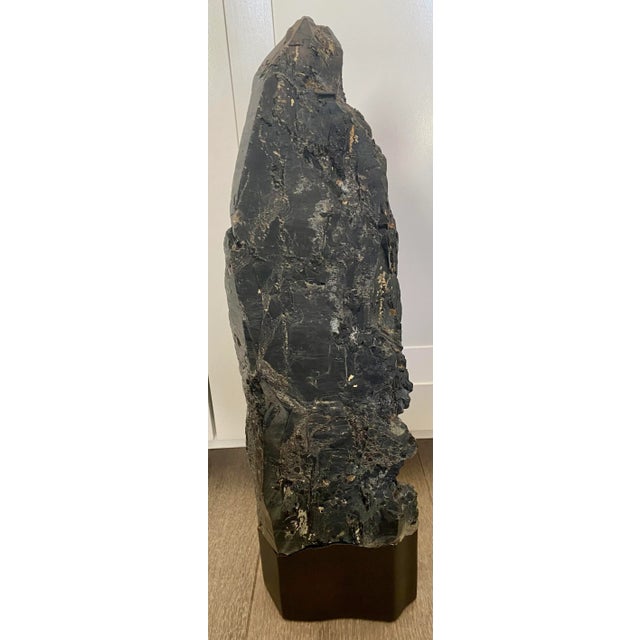Large Dark Smoky Quartz Rock Crystal Natural Sculpture on Wooden Base For Sale - Image 9 of 11