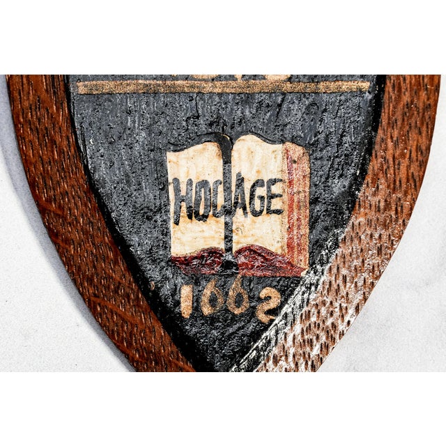 Charming English Miniature Antique Edwardian Hand Painted Carved Wood School Shield Plaque Preppy Academic Home Decor For Sale In New York - Image 6 of 9