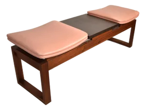 1980s Two-Seater Faux Leather Solid Wood Bench and Wood Table Mid-Century Modern