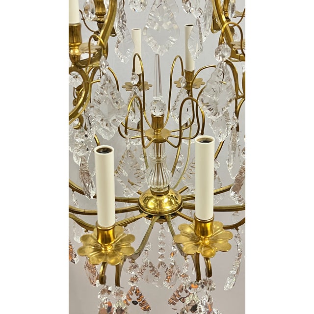 1920s 12-Light Gilt Bronze and Crystal Chandelier in French Louis XV Style For Sale - Image 10 of 11