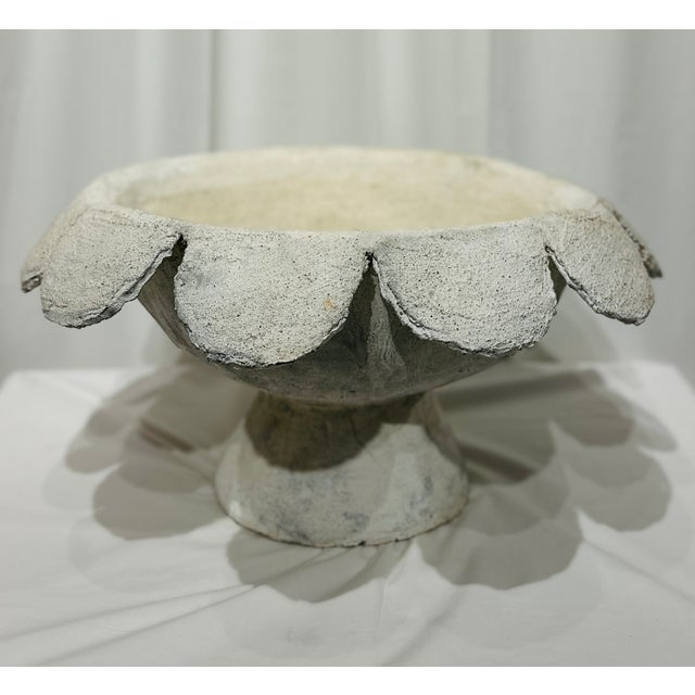 Mid 20th Century Folk Art Scalloped Concrete Pedestal Planter / Garden Urn For Sale - Image 9 of 13
