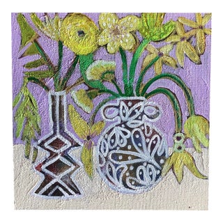 Original Abstract Floral Painting on Canvas Colorful Modern Still Life Vase Art Contemporary Wall Decor For Sale