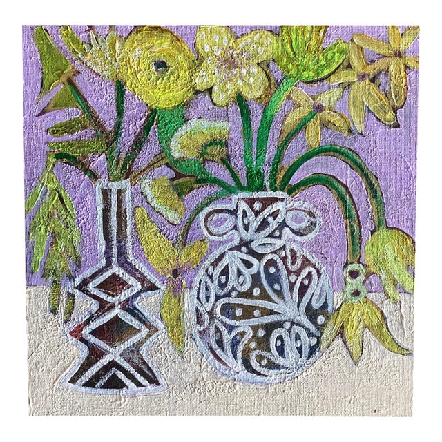 Original Still Life Flowers Painting on Canvas Colorful Modern Vase Art Contemporary Wall Decor For Sale