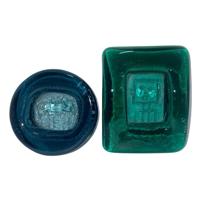 Glass Robot Ashtrays attributed to Erik Höglund, 1960, Set of 2 For Sale