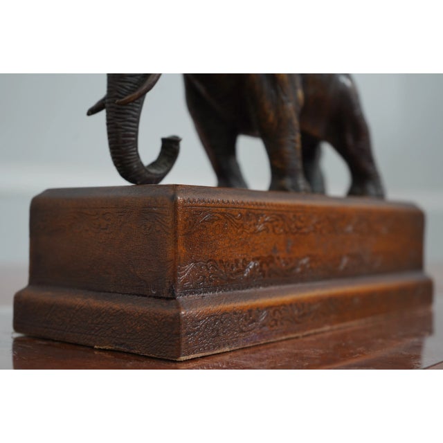 Pair Theodore Alexander Bronze & Leather Elephant Bookends For Sale - Image 9 of 12