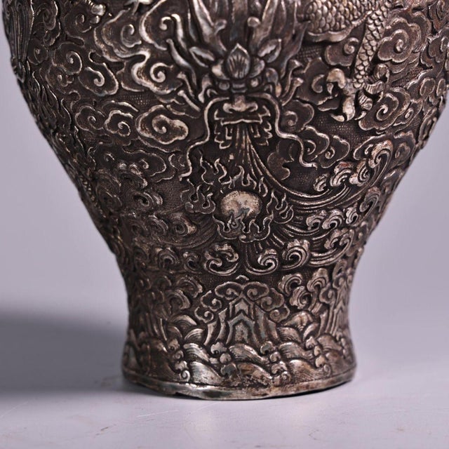 Vintage Silvered Copper Dragon Ginger Jar | Repousse Dragon Vessel | Chinoiserie Decor For Sale - Image 10 of 10