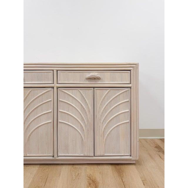 Vintage Coastal Lightwash Blonde Pencil Reed Rattan Sideboard, Buffet, Credenza For Sale - Image 4 of 12