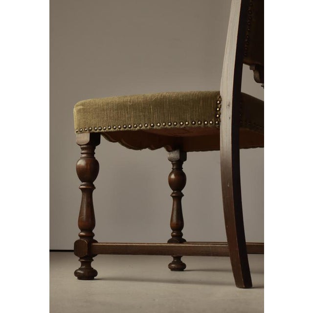 Danish Art Deco Oak Side Chair with Green Velvet Seat, 1930s For Sale - Image 14 of 18