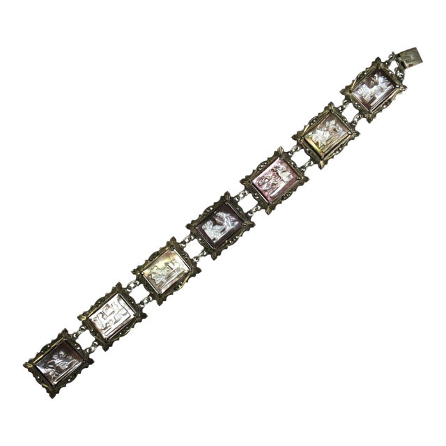 Vintage Art Deco Greco-Roman Gods Shell Cameo Bracelet 1930s For Sale