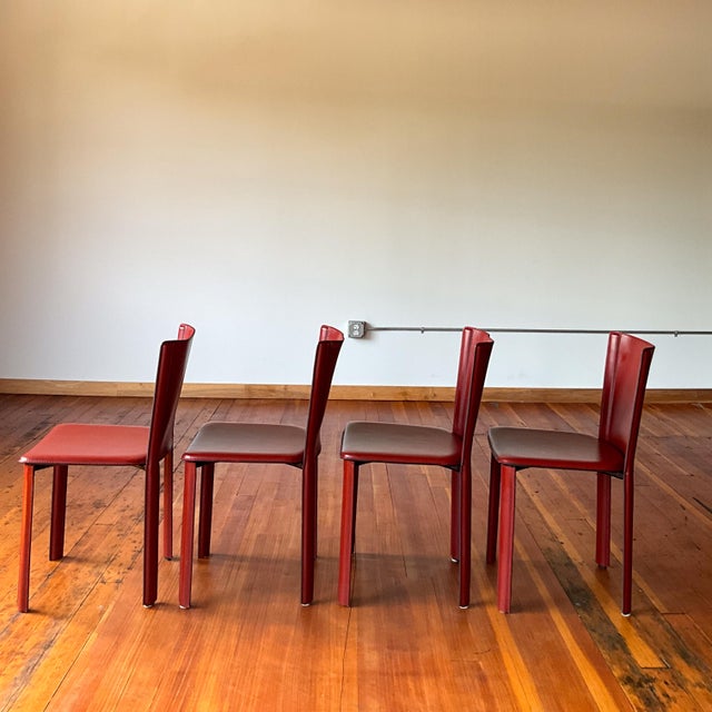 Postmodern Frag Italian Postmodern Red Leather Dining Chairs For Sale - Image 3 of 10