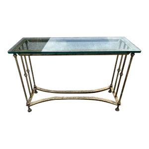 Mid 20th Century Mid-Century Modern Gold Leaf and Thick Glass Console Table