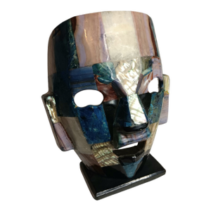 Mexican Mosiac Mask With Abalone Mayan Aztec Death Burial Mask