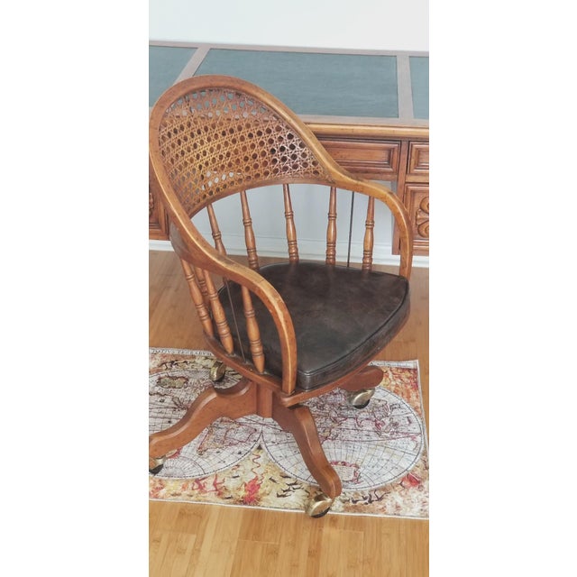 Vintage Drexel Traditional Leather-Top Executive Desk and Cane-Back Chair Set For Sale In Jacksonville, FL - Image 6 of 18