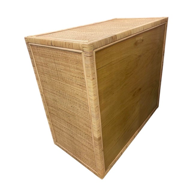 Wood Vintage Palm Beach Style Woven Wicker & Pencil Reed 3-Drawer Chest For Sale - Image 7 of 12